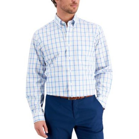 Club Room Men's White Button Up Dress Shirt w/ Multi-Color Plaid Print Size 18.5 - Picture 1 of 3